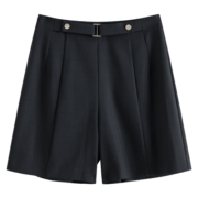 范思蓝恩23FS12457西裤女小众设计感腰头裤子夏季宽松休闲短裤 藏青色 M
