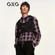GXG 男装生活系列2021年春季商场同款格纹撞色连帽长袖衬衫男上衣 彩格 175/L