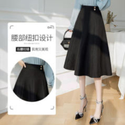 初申 半身裙女时尚高腰A字显瘦通勤纯色OL大摆伞裙S136B2749 黑色 XL