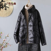 子牧棉麻 百搭休闲轻薄棉服长袖立领外套2016 黑色 M(建议100-110斤)