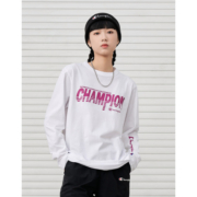 Champion【这！就是街舞】冠军纯棉字母LOGO圆领休闲长袖T恤男女情侣款 白色 L