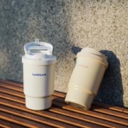 LOCK&LOCK 陶瓷覆层保温保冷咖啡杯男女学生随行便携水杯子400ML米色