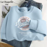La Chapelle City 拉夏贝尔美式复古卫衣女秋冬加绒款2023新款简约百搭设计感外套女 雾霾蓝-假期 M