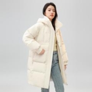 冰洁BENGEN 2023新款羽绒服女冬季中长款都市休闲时尚连帽大贴袋外套女