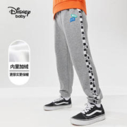 Disney 迪士尼 童装男童米奇印花拼接针织加绒长裤秋新款儿童休闲运动风 中花灰 130