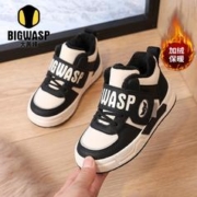 BIG WASP 大黄蜂 儿童棉鞋2023冬新款高帮加绒加厚板鞋男童二棉鞋女童小白鞋