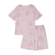 芬腾 睡衣女纯棉23年春秋季新品清新简约短袖短裤印花套头家居服套装 浅粉 L