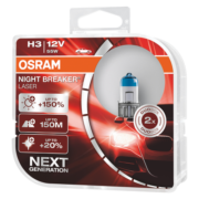欧司朗（OSRAM）新一代激光夜行者H3汽车大灯远近光卤素灯增亮150% 2支装 12V 55W