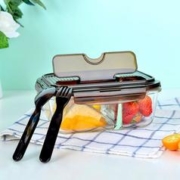 LOCK&LOCK 分隔型自带叉勺微波炉烤箱可用耐热玻璃保鲜盒饭盒