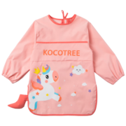 kocotree儿童罩衣宝宝围裙吃饭罩衣画画衣围兜防水反穿防脏饭兜秋季幼儿园 粉色独角兽 XL：建议9-12岁；身高120-140cm