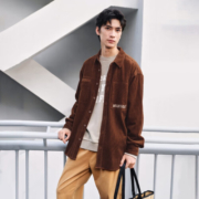 杰克·琼斯（JACK&JONES）秋季新款男士百搭简约衬衣宽松字母刺绣翻领潮流长袖衬衫上衣外套 啡网棕-E10 165/88A/XS