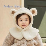 88VIP会员：niduo bear 尼多熊 2023儿童帽子宝宝毛绒帽帽围一体男女防风保暖婴儿帽子秋冬
