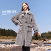 需首单礼金：香影 环保皮草外套女 羊羔毛风颗粒毛绒中长款大衣 W834038300