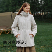 PELLIOT 伯希和 抓绒衣女2023秋冬户外保暖摇粒绒连帽外套中长款休闲风衣
