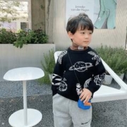 懿琪宝贝 儿童冬季卫衣上衣圆领休闲套头秋冬冬款宽松冬装 黑色 100cm