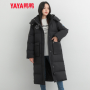 鸭鸭（YAYA）2022年韩版宽松羽绒服女中长款过膝冬季极寒保暖加厚鸭绒外套女 黑色 M