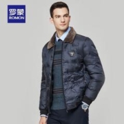 ROMON 罗蒙 翻毛领棉服男秋冬款中年男士休闲加厚保暖外套男棉袄上衣爸爸装 藏青色