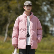 JEANSWEST 真维斯 户外运动冬季新款纯色加厚棉衣男士立领 粉红色 XL（体重135~160斤）