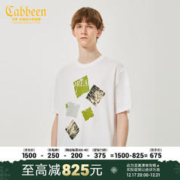 Cabbeen 卡宾 男装色块拼接印花T恤夏季新款潮流纯棉短袖宽松休闲H 米白色12 52/180/XL
