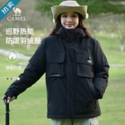 CAMEL 骆驼 羽绒服男冬季工装2023新款连帽厚保暖情侣中长款外套女 工装096】幻影黑，男女同款 M