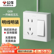 BULL 公牛 明装开关插座 G09系列 一开单控五孔插座 86型五孔带开关面板 G09E333AS