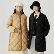 GIRDEAR 哥弟 真的好 纯色长袖菱格压纹中长羽绒服