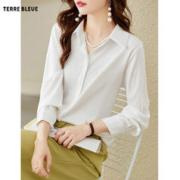 TERRE BLEUE 衬衫女秋季气质宽松显瘦POLO领高级感小个子上衣女 白色 M