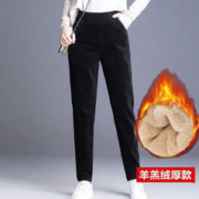 燠阳 休闲裤子秋冬新款女加厚灯芯绒女萝卜裤宽松韩版哈伦裤老爹裤 灯芯绒-黑色 L