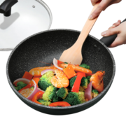 九阳（Joyoung）炒锅 麦饭石色 不粘锅加大平底煎锅家用炒菜锅30cm燃气电磁炉通用