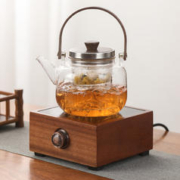 繁铺 电陶炉围炉煮茶器玻璃煮茶壶家用煮茶炉花茶黑茶普洱茶煮茶烧水壶 2胡桃木电陶炉+壶