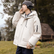 Googims 羽绒服男女同款300克白鸭绒情侣款户外连帽冬季新款保暖宽松外套 奶酪咖 L