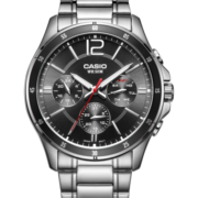 卡西欧（CASIO） 卡西欧(CASIO)手表 商务男士运动防水石英腕表 黑盘钢带MTP-1374D-1A