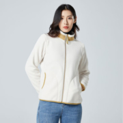 WOLFCZUADAWEI 抓绒衣情侣款男女秋冬季长袖加绒加厚外套摇粒绒马甲开衫保暖衣 2233象牙白-女 M