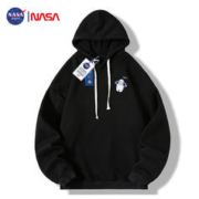 NASA GISS 卫衣男连帽宽松套头青少年简约运动长袖上衣打底帽衫男女同款情侣衣服 黑色 3XL