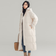 鸭鸭（YAYA）新国标羽绒服女长款过膝2023年冬季新款羽绒服连帽保暖户外羽绒服 米白色YE2B625241Z M