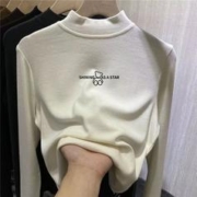 BTTKDL 潮牌小熊半高领德绒打底衫女内搭秋冬新款洋气长袖加绒上衣t恤ins 咖啡色[双面德绒]
