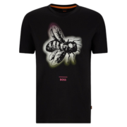 BOSS 男士早秋新款系列主题艺术图案棉质平纹针织布T恤 002-黑色 EU:L
