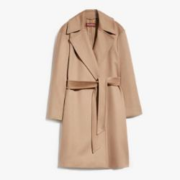 MaxMara 麦丝玛拉 女士羊毛直筒翻领系带大衣 驼色