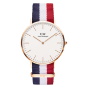 丹尼尔惠灵顿（DanielWellington） dw手表 男经典简约男士手表石英欧美腕表 生日礼物送男生送老公 40mm男表-红白蓝尼龙带/DW003