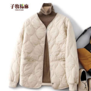 子牧棉麻 2023冬装 女百搭菱格棉衣棉服短款外套宽松夹棉小棉袄