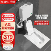 KEJING 柯鲸 卫浴蹲便器套装卫生间防臭大冲力带盖板蹲厕蹲坑A款 带弯后排+水箱+喷枪