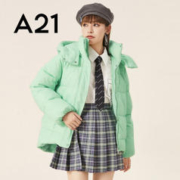 A21 冬季女装连帽可拆卸棉服加厚宽松保暖温柔活泼棉服外套 浅粉绿 L