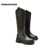 Toomanyshoes靴子2023新款公路商店粗跟厚底增高V口高筒骑士靴女
