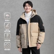 gxgjeans 2023年秋冬新款宽松休闲保暖卡其色连帽男装羽绒服男