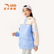 ANTA 安踏 三防 | 安踏儿童女童装加绒外套连帽春季新款大童风衣薄绒正品