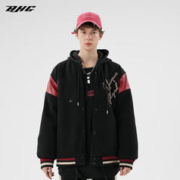 BJHG 不计后果 冬季毛巾绣棉衣夹克拼接PU皮宽松棒球服外套 玄红色 XL
