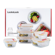 乐扣乐扣（LOCK&LOCK）玻璃保鲜盒套装六件套(300ml*2+380ml+630ml*2+750ml)LLG224S902