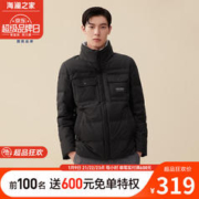 HLA 海澜之家 羽绒服男带毛领口袋保暖白鸭绒纯色简约大方外套男 黑色A2 185/100A/XXL