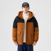 雪中飞 秋冬新款时尚潮流雅痞拼接保暖学生男士连帽短款羽绒服