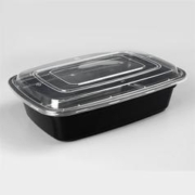 拾画 一次性饭盒长方形黑色塑料美式快餐盒150只装1000ml带盖加厚外卖打包盒水果盒子便当餐具SH-6097